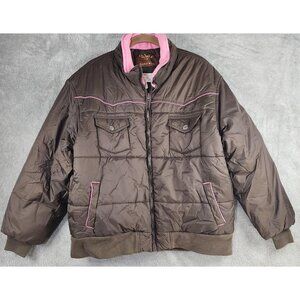 Walls Ranch Wear Jacket Womens XL Brown Pink Western Puffer The Ranchers Ride